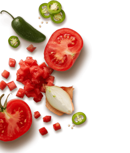 Ingredientes: tomate, cebolla, jalapeño y pimiento.